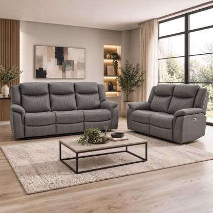 Lennox Grey Tech Fabric 3 + 2 Sofa Suite with Electric Recliner
