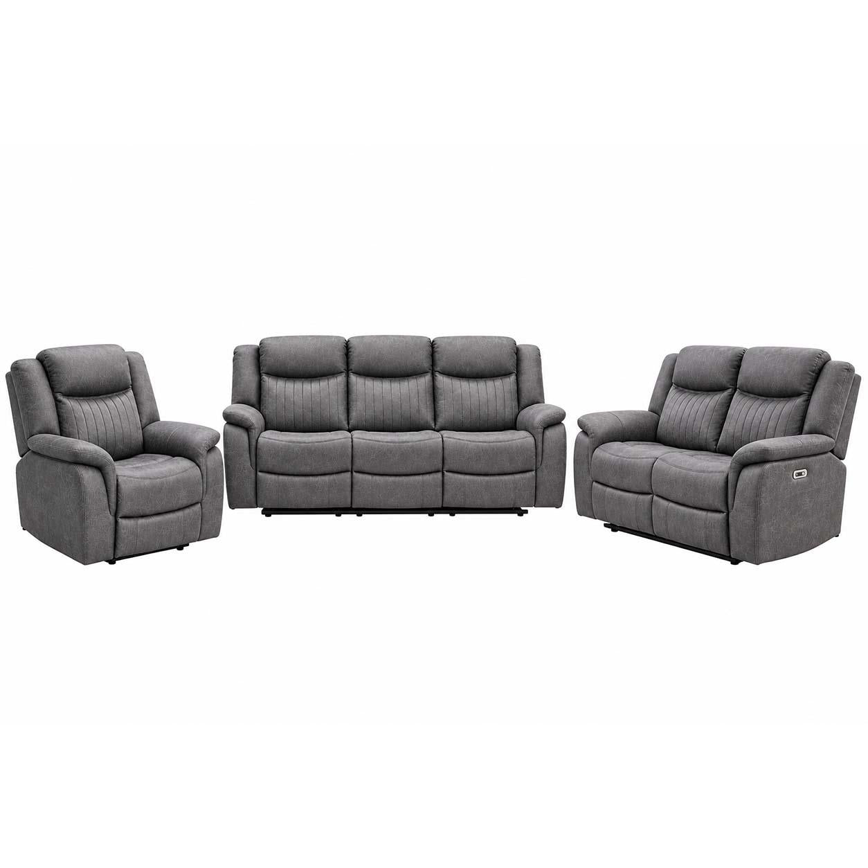 Lennox Grey Tech Fabric 3 + 2 + 1 Sofa Suite with Electric Recliner