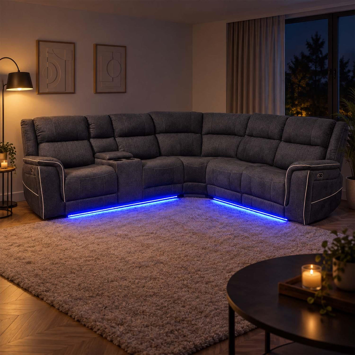 Anna Grey Fabric 5 Seater Electric Recliner Corner Sofa USB