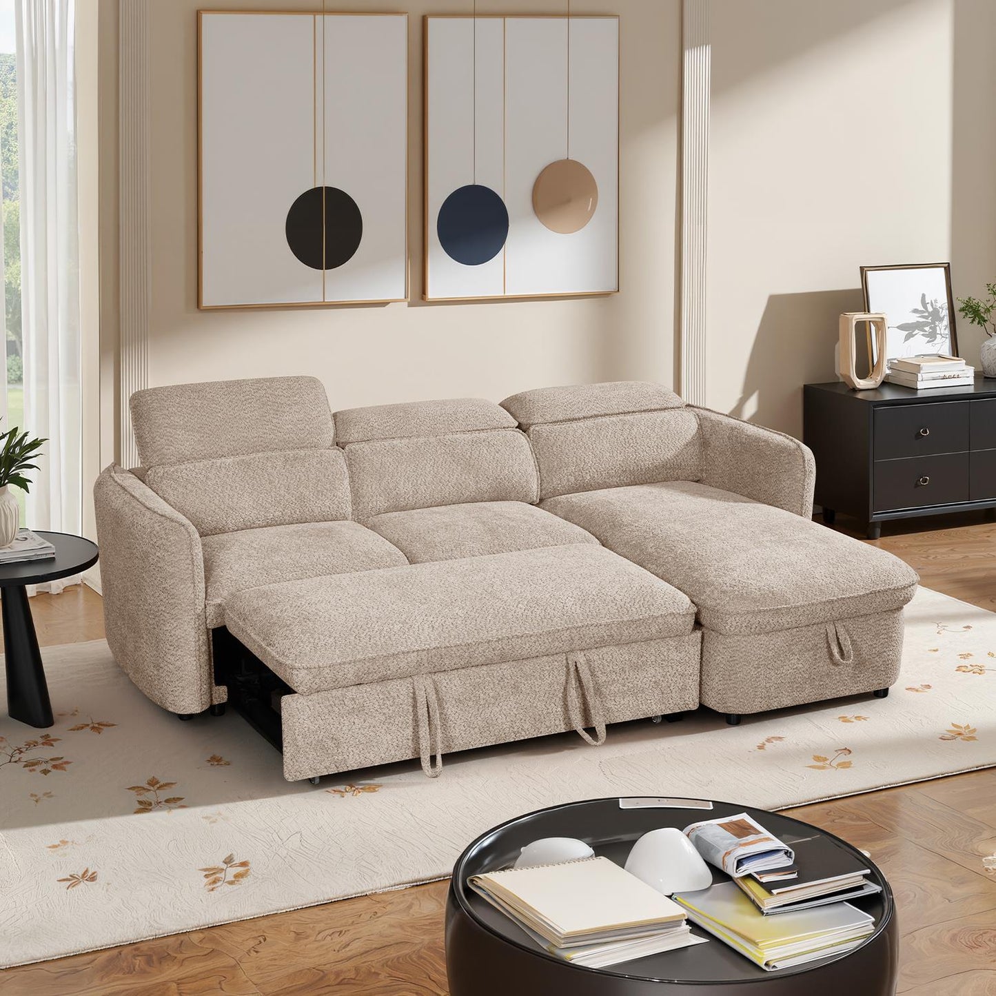 Ria L Shaped 4 Seater Fabric Corner Sofa Bed