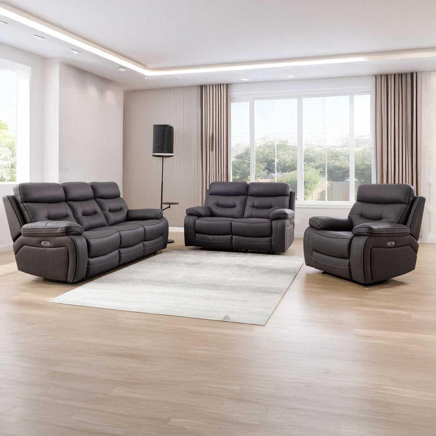 Renzo Grey Electric Recliner Sofa Suite 3+2+1 with USB Ports