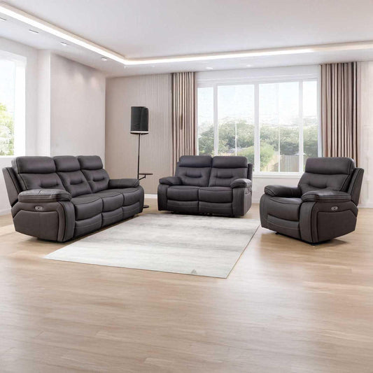 Renzo Grey Electric Recliner Sofa Suite 3+2+1 with USB Ports