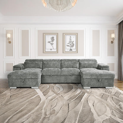 Alora 4–5 Seater Grey Fabric U-Shaped Sofa with Storage & Headrests