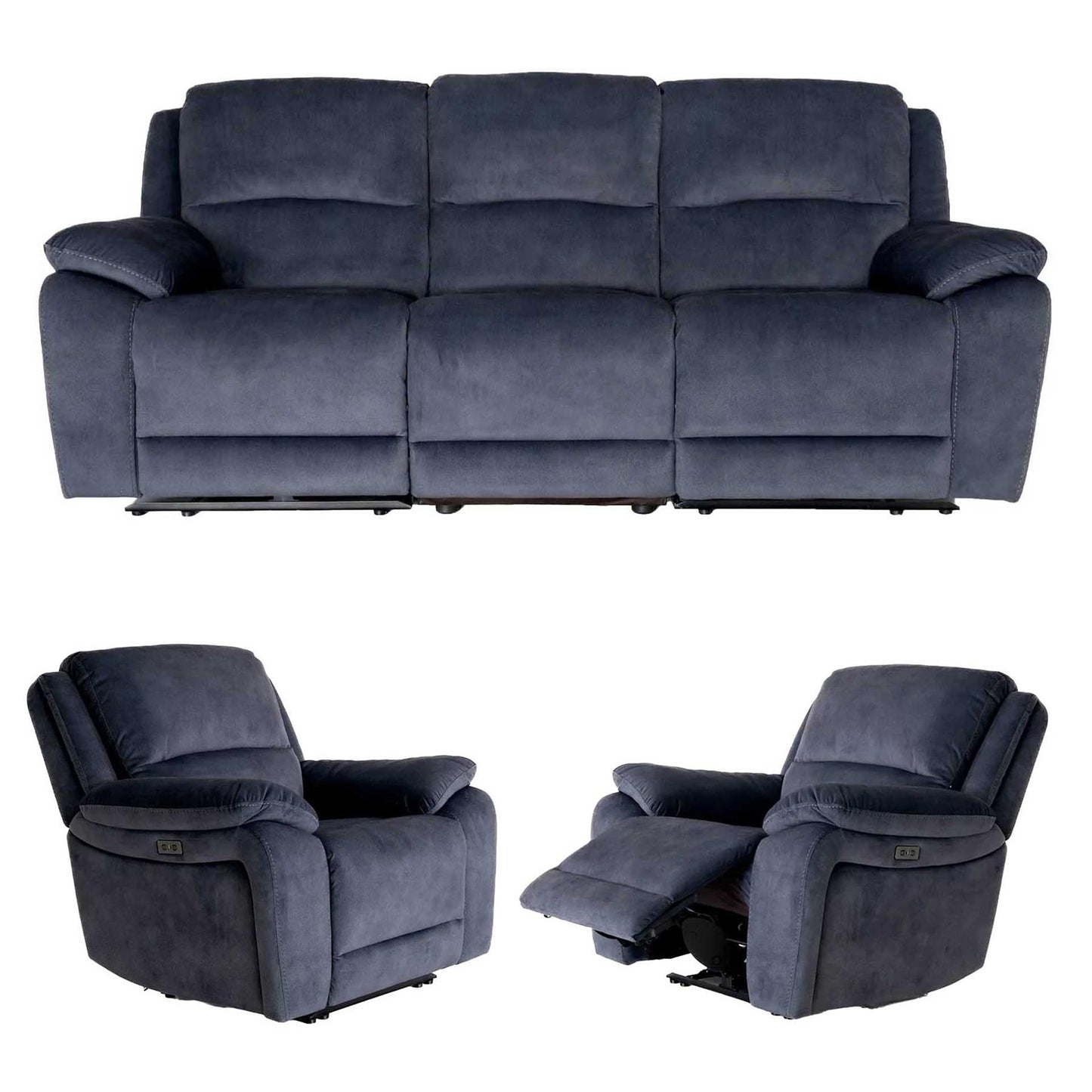 Bella Electric Reclining 3 Piece Sofa Suite 3 + 1 + 1 Grey