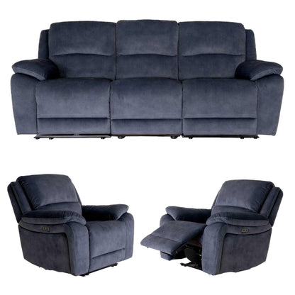 Bella Electric Reclining 3 Piece Sofa Suite 3 + 1 + 1 Grey
