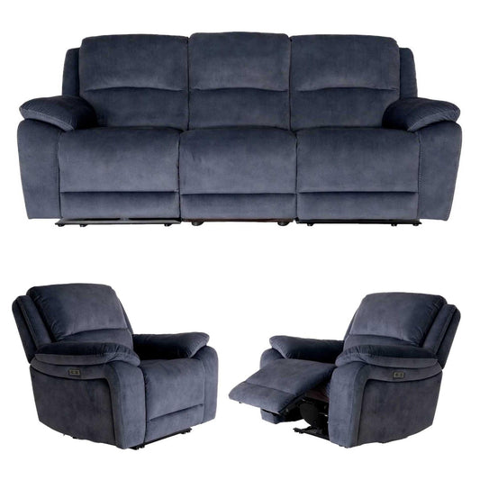 Bella Electric Reclining 3 Piece Sofa Suite 3 + 1 + 1 Grey