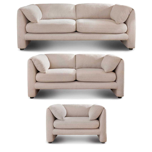 Chester 3 Piece Boucle Cream Fabric Sofas 3 + 2 + 1