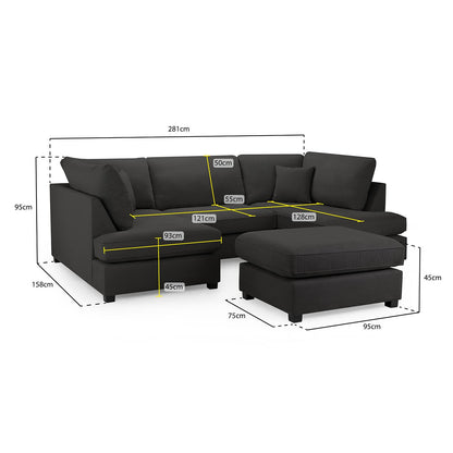 California Classic Fabric Beige, Black or Grey U shaped 6 Seater Sofa