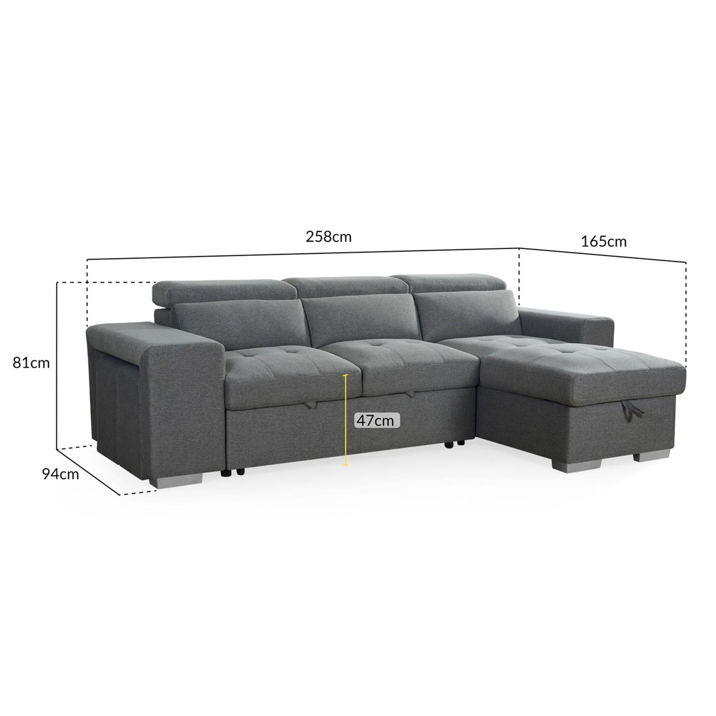 Astrix Grey Fabric Universal Corner 3-4 Seater Sofa Bed