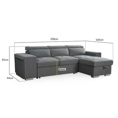 Astrix Grey Fabric Universal Corner 3-4 Seater Sofa Bed