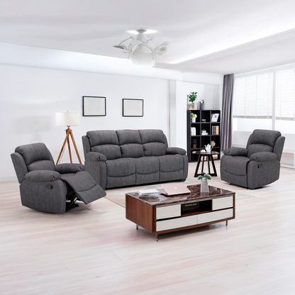 Alaska Grey Full Fabric 3 Piece Sofa Suite