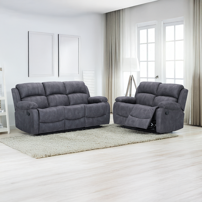 Alaska Full Fabric Reclining Sofa Suite 3 + 2 - Grey