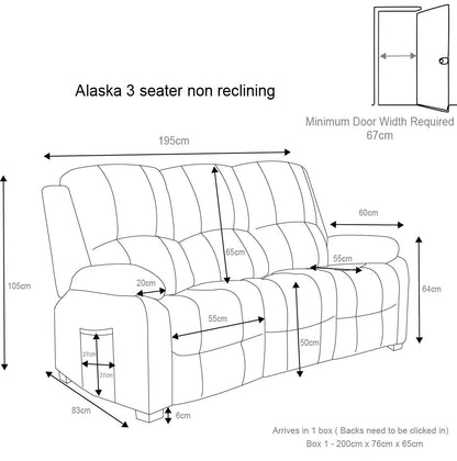 Alaska Grey Full Fabric 3 Piece Sofa Suite