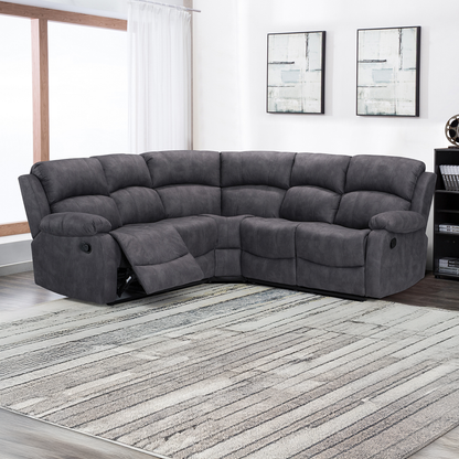 Alaska Full Fabric Reclining 5 Seater Corner Sofa - Grey