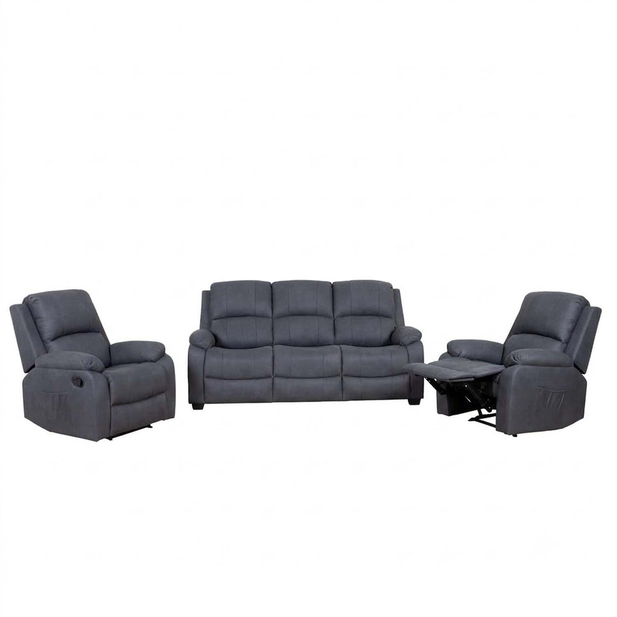 Alaska Grey Full Fabric 3 Piece Sofa Suite
