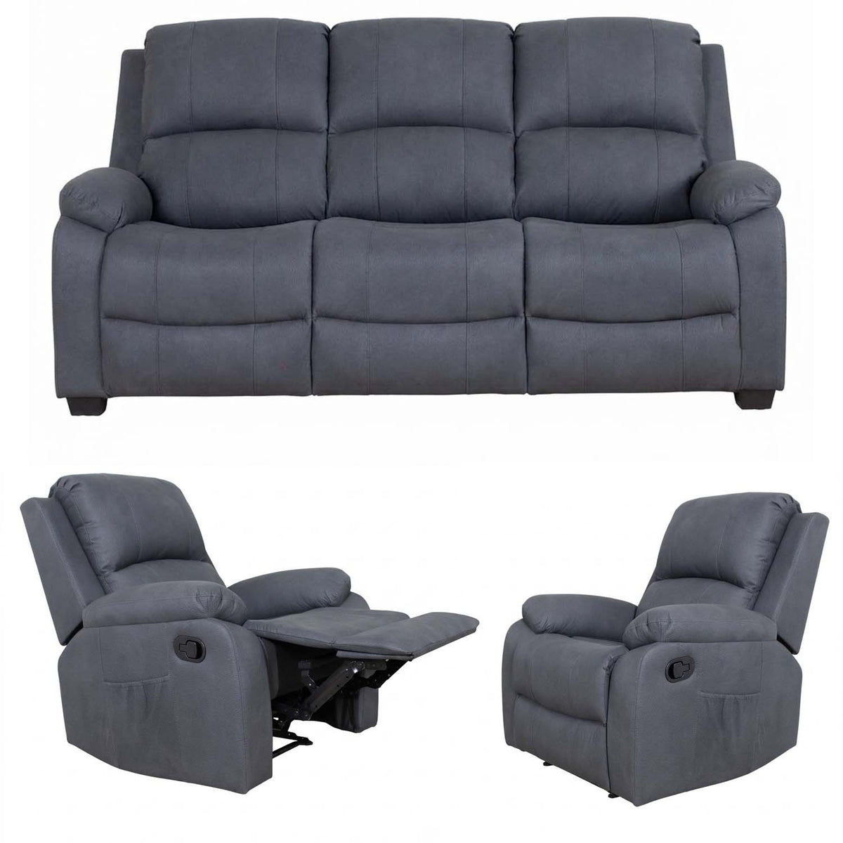 Alaska Grey Full Fabric 3 Piece Sofa Suite