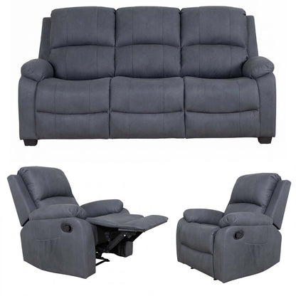Alaska Grey Full Fabric 3 Piece Sofa Suite