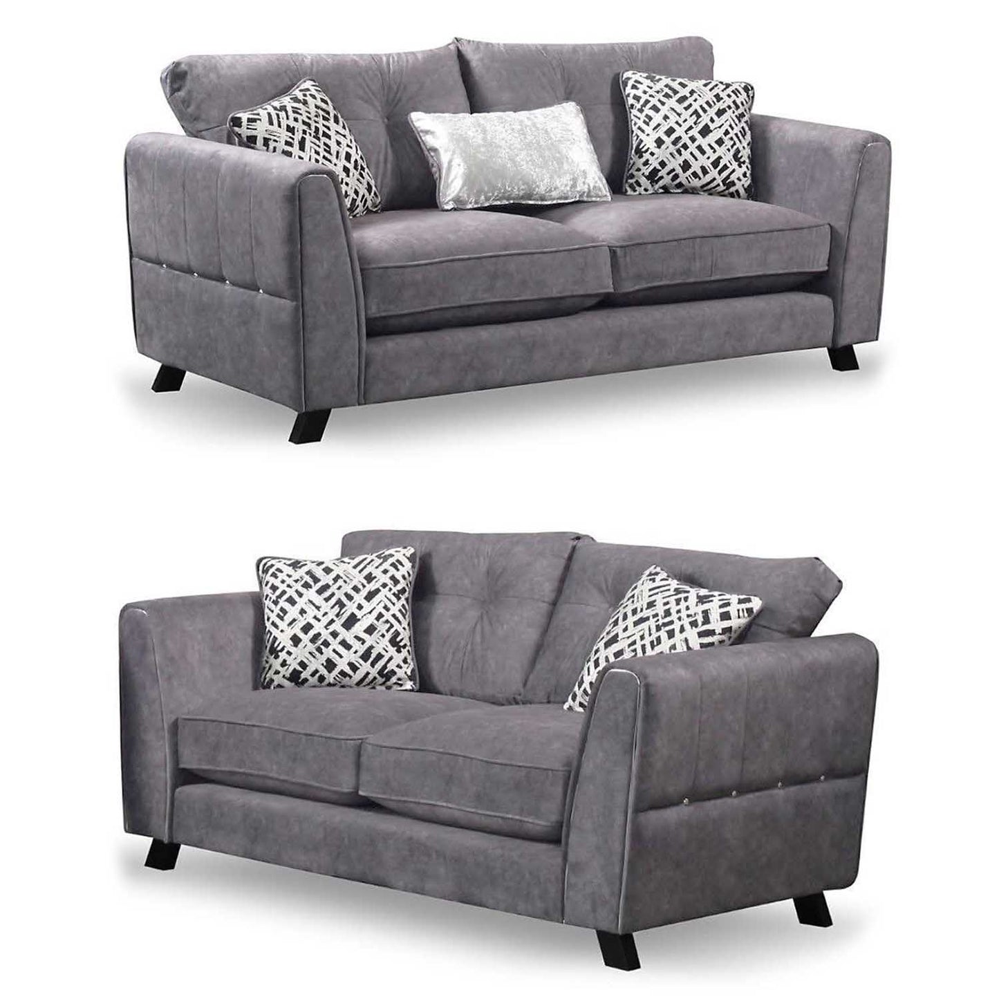 Ariana Grey 3 + 2 Seater Sofa Set with Tufted Back and Cushions