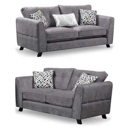 Ariana Grey 3 + 2 Seater Sofa Set with Tufted Back and Cushions