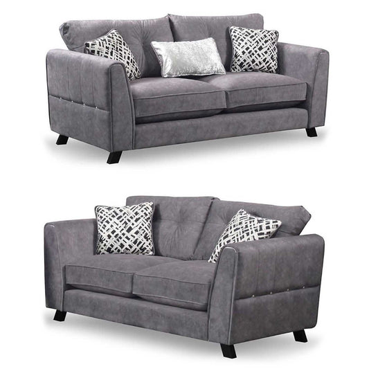 Ariana Grey 3 + 2 Seater Sofa Set with Tufted Back and Cushions
