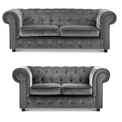 Ashbourne Chesterfield Plush Velvet Fabric Sofa Suite