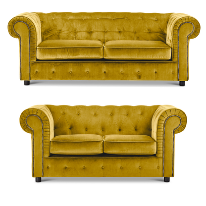 Ashbourne Chesterfield Plush Velvet Fabric Sofa Suite