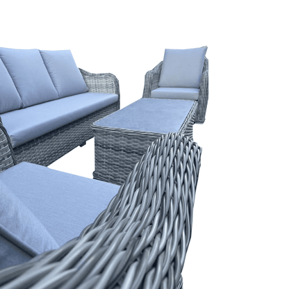 4 Piece Grey Rattan Lounge Set With Glass Top Coffee Table - 6