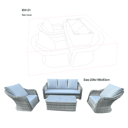 4 Piece Grey Rattan Lounge Set With Glass Top Coffee Table - 9