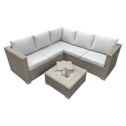 Rattan Brown Garden 5 Seater Corner Sofa With Table Outdoor