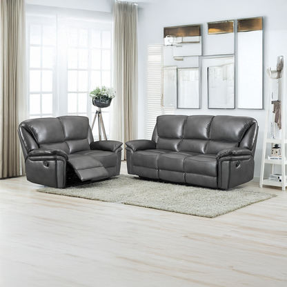 Boston Grey Leather Aire Manual Reclining Sofa Suite