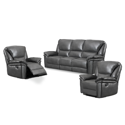 Boston Grey Leather Aire 3 Piece Sofa Suite Sofa Suite