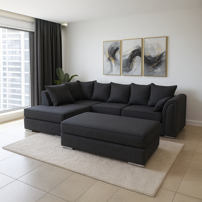 Chiswick Corner Sofa 4 Seater with Footstool - Silver Or Black