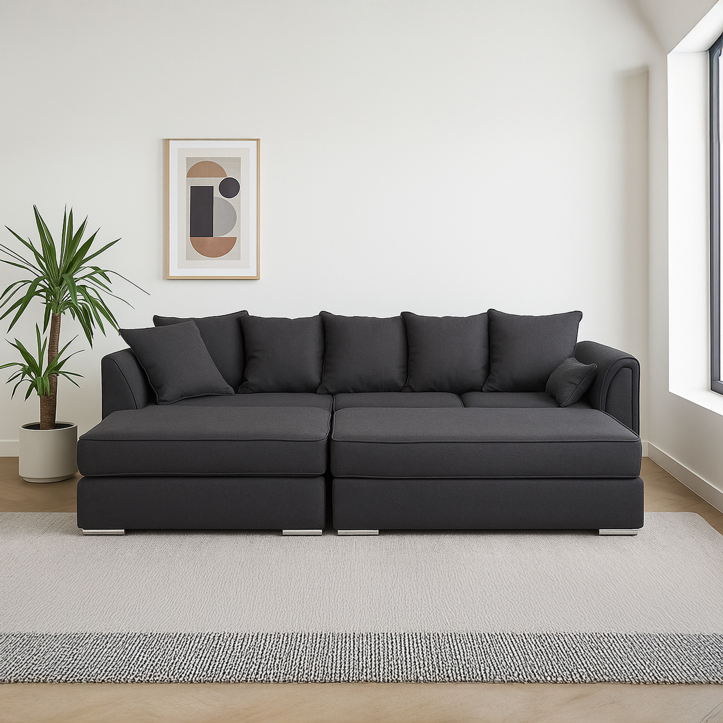 Chiswick Corner Sofa 4 Seater with Footstool - Silver Or Black