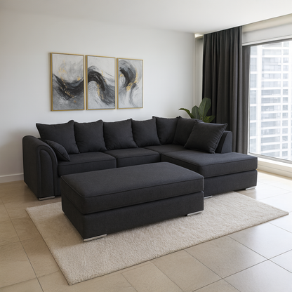 Chiswick Corner Sofa 4 Seater with Footstool - Silver Or Black