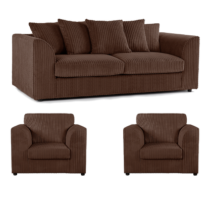 Luxor Full Jumbo Cord 3 Seater and 2 x Armchairs - Scatter Back