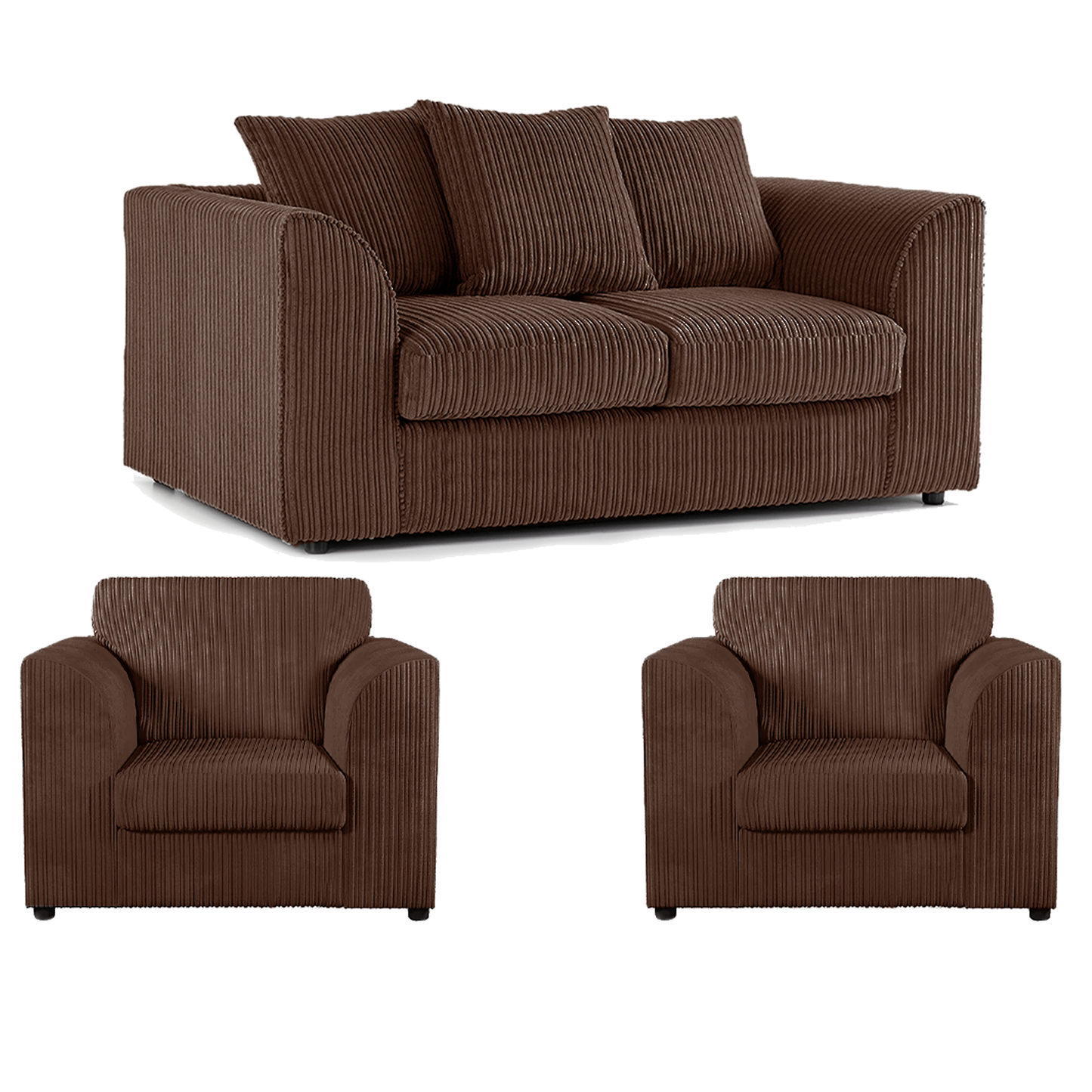 Luxor Jumbo Cord 2 Seater and 2 x Armchairs - Scatter Back