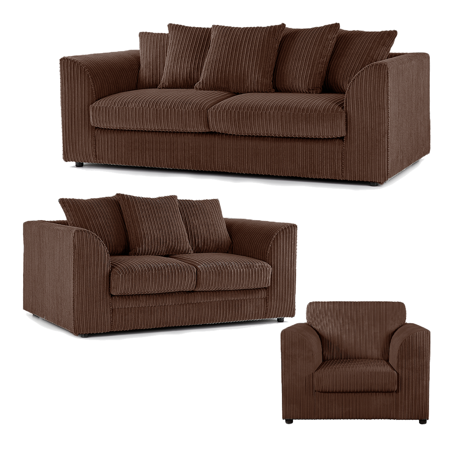 Luxor Full Jumbo Cord 3 Piece Suite - Scatter Back