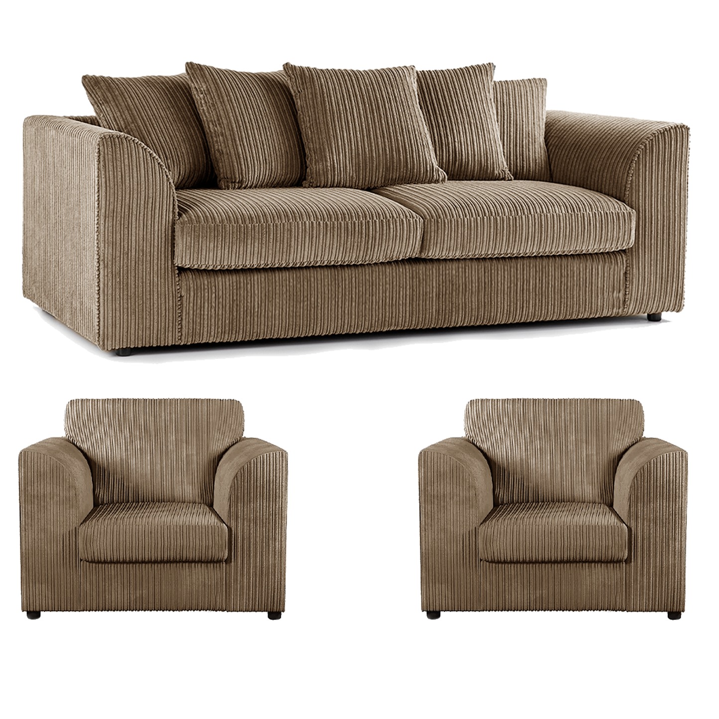 Luxor Full Jumbo Cord 3 Seater and 2 x Armchairs - Scatter Back
