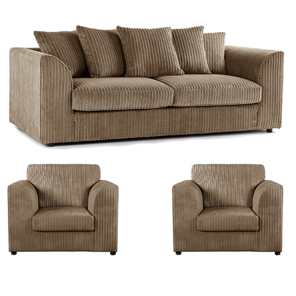 Luxor Full Jumbo Cord 3 Seater and 2 x Armchairs - Scatter Back