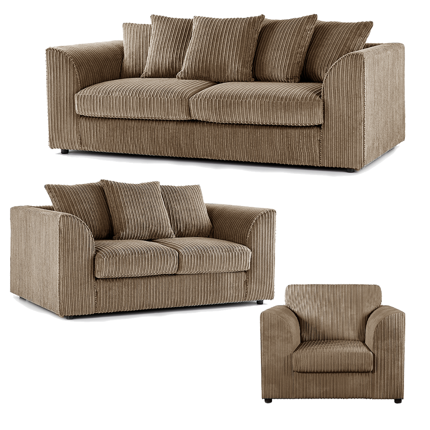 Luxor Full Jumbo Cord 3 Piece Suite - Scatter Back