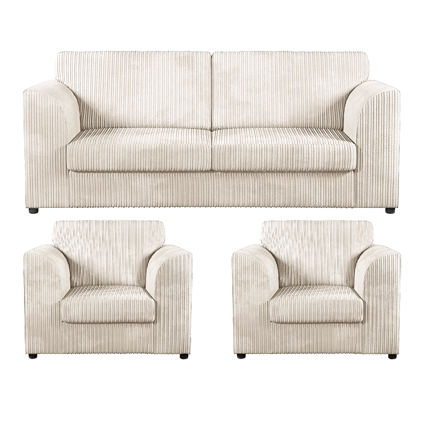 Luxor Full Jumbo Cord 3 Seater and 2 x Armchairs - Full Back