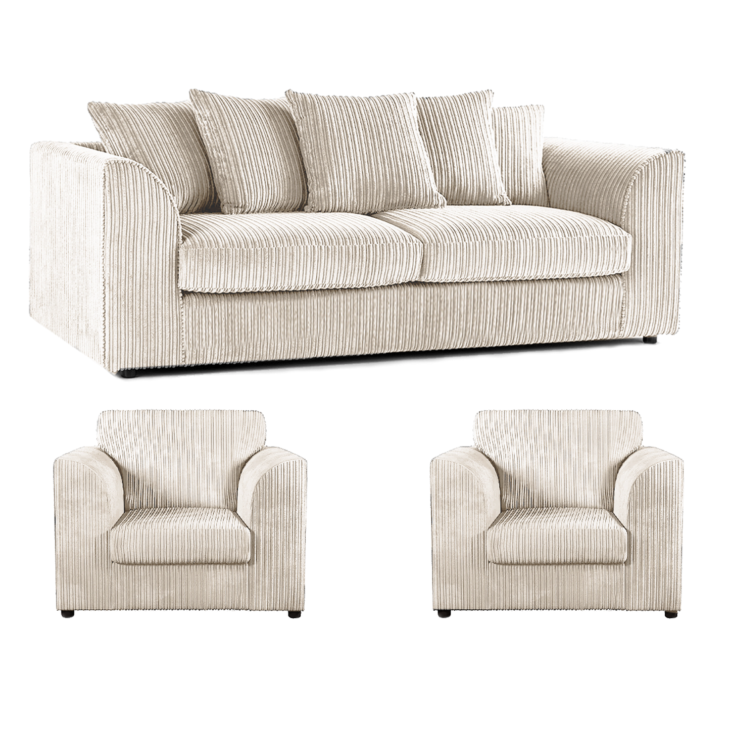 Luxor Full Jumbo Cord 3 Seater and 2 x Armchairs - Scatter Back