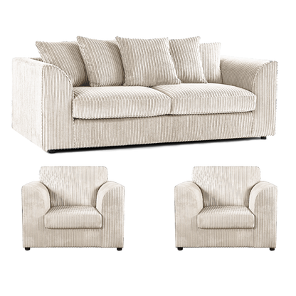 Luxor Full Jumbo Cord 3 Seater and 2 x Armchairs - Scatter Back