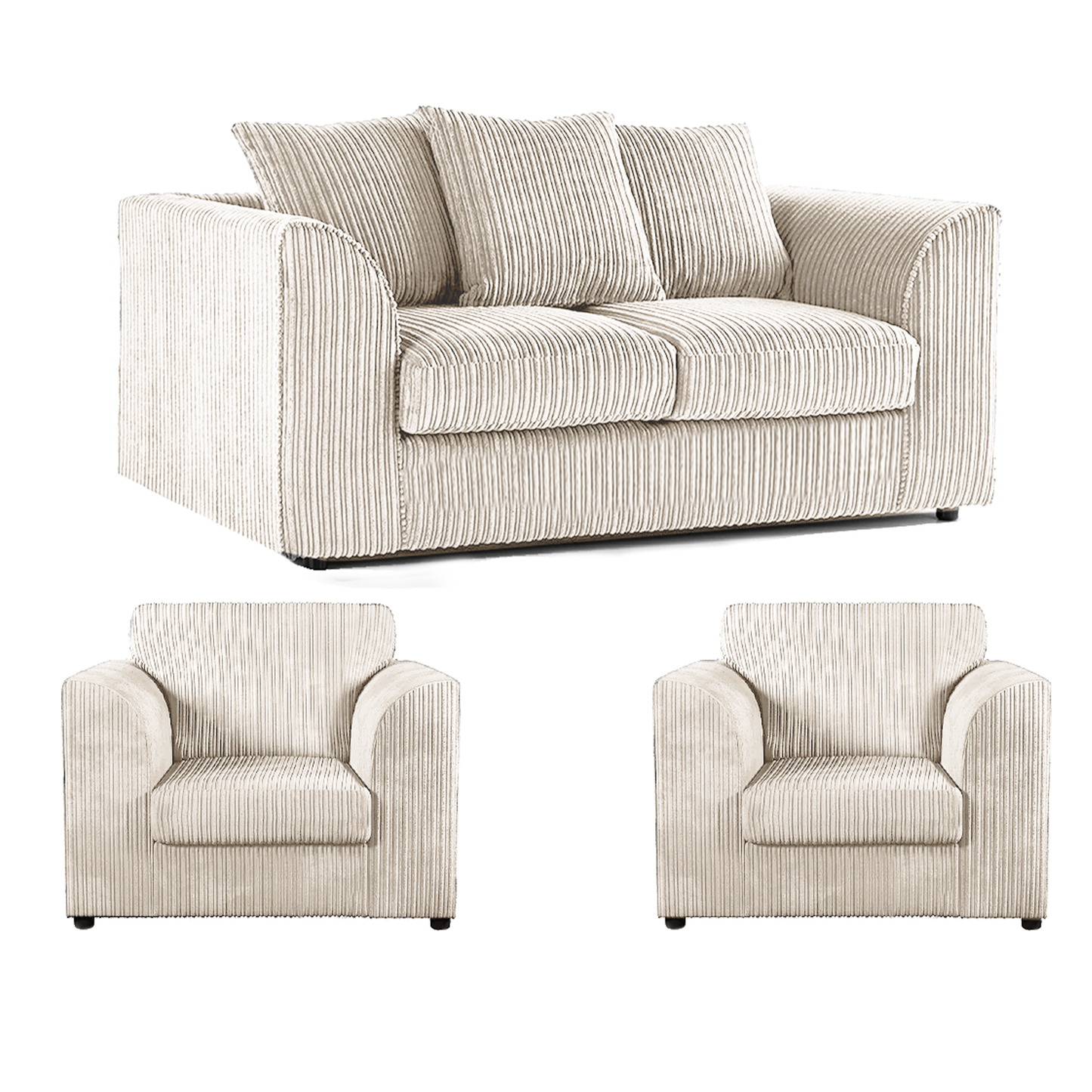 Luxor Jumbo Cord 2 Seater and 2 x Armchairs - Scatter Back