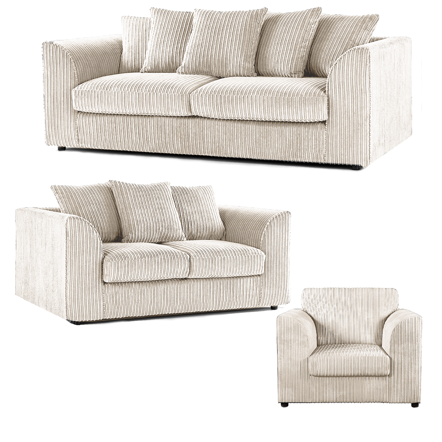 Luxor Full Jumbo Cord 3 Piece Suite - Scatter Back