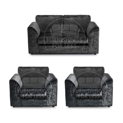Crystal Crushed Velvet 2 Seater and 2 Armchairs Full Back - 2