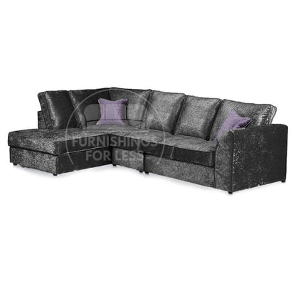 Crystal Crushed Velvet Full Back 5 Seater L Shaped Corner Sofa