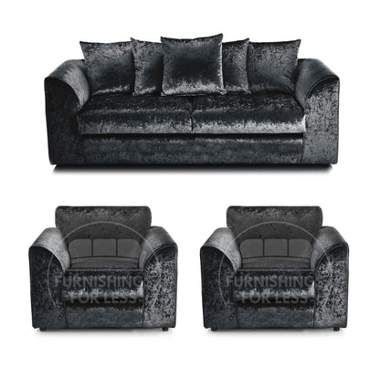 Crystal Crushed Velvet 3 Seater and 2 Armchairs Scatter Back