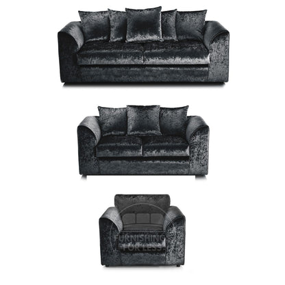 Crystal Crushed Velvet 3 Piece Sofa Suite Scatter Back