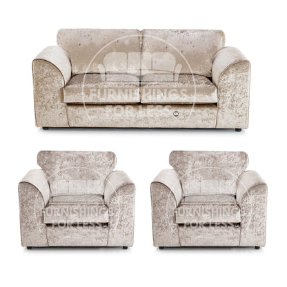 Crystal Crushed Velvet 3 Seater and 2 Armchairs Full Back